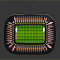 3D Football Stadium Model With Green Football Field And Red White Seats Design