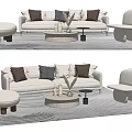Modern Sofa Coffee Table Set With Stools Decorative Rug Vase And Candles 3d model