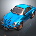 Vintage Blue Two Door Sports Car With Classic Design And Copper Wheels