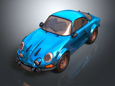 Vintage Blue Two Door Sports Car With Classic Design And Copper Wheels 3d model