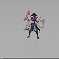3D Model Sorcerer Character With Black Hair Purple Outfit And Pink Smoke Creature
