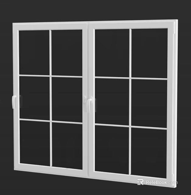 Double Casement Windows With White Frame And Grid Design For Home Improvement Projects 3d model