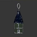 Blue Decorative Lantern With Metal Frame Glass Panels And Top Ring