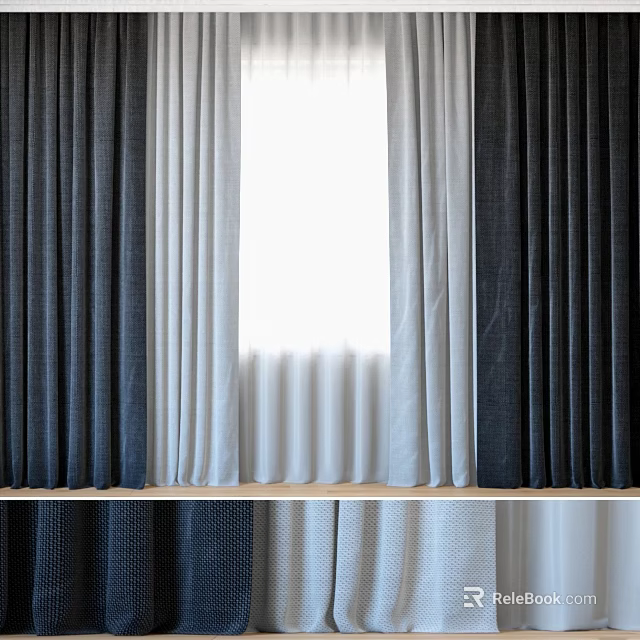 Modern Curtains In Dark And Light Colors For Home Window Decoration 3d model 