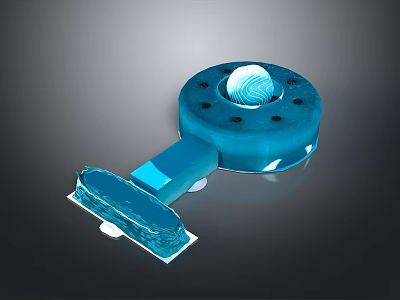 Modern Architectural 3D Design Element Featuring Blue Circular Structure with White Textured Center and Elongated Base 3d model