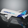 Airbus Beluga Aircraft Model In White And Blue With Tail Number 2 On Shiny Surface