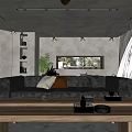 Minimalist Living Room with Gray Sofa Wooden Coffee Table Large Windows and Green Plant