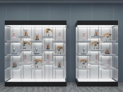 Toy Collectibles Store Featuring Two Glass Display Cases With Multiple Shelves And Diverse Figures 3d model