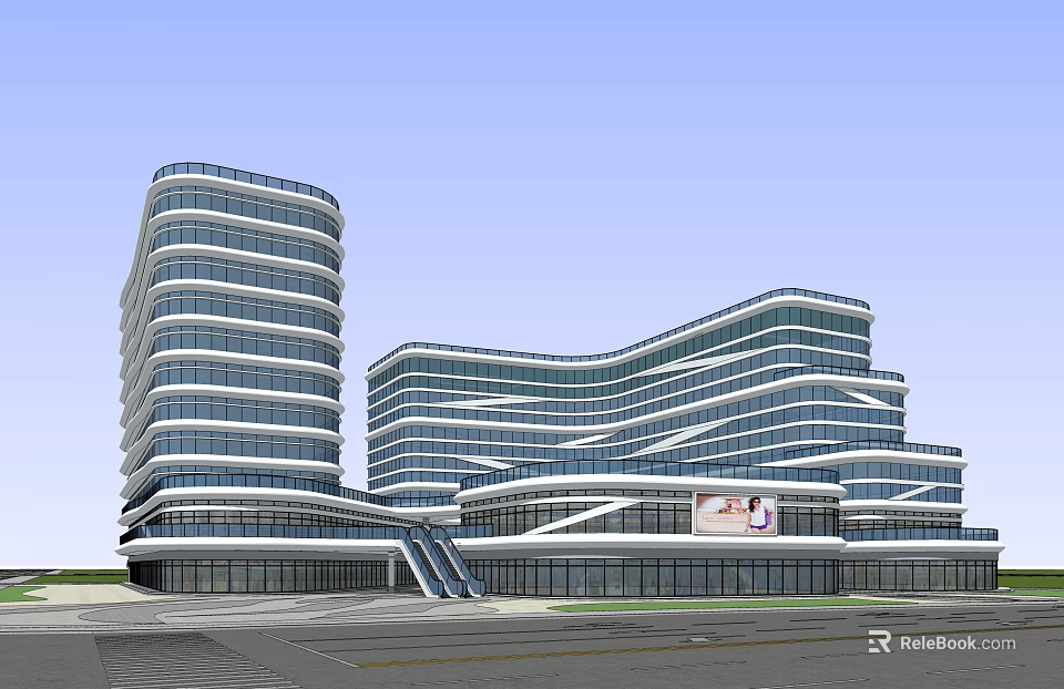 Modern Office Building With Curved Glass Facade And Contemporary Architectural Design 3d model 