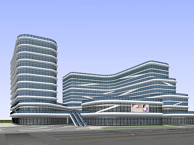 Modern Office Building With Curved Glass Facade And Contemporary Architectural Design 3d model