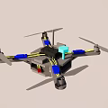 Gray Quadcopter Drone With Blue Yellow Accents And Camera Mount 3d model