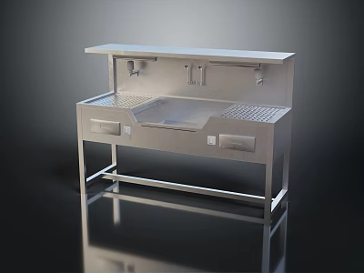 Stainless Steel Commercial Washbasin With Multiple Faucets And Storage Cabinets 3d model