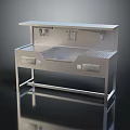 Stainless Steel Commercial Washbasin With Multiple Faucets And Storage Cabinets