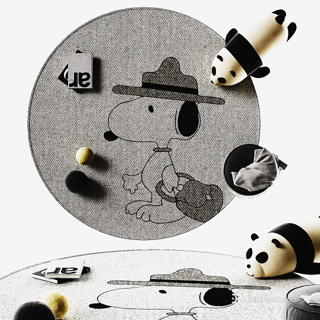 Round Carpet With Snoopy Character Design Soft Texture For Kids Bedroom Decor 3d model 