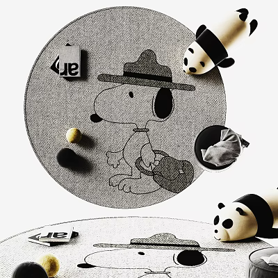 Round Carpet With Snoopy Character Design Soft Texture For Kids Bedroom Decor 3d model