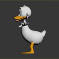 Cute Cartoon Duck With White Feathers Yellow Beak And Feet Arms Outstretched Friendly Gray Background