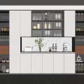 Modern Home Wine Cabinet With Glass Doors Wine Bottles And Marble Countertop
