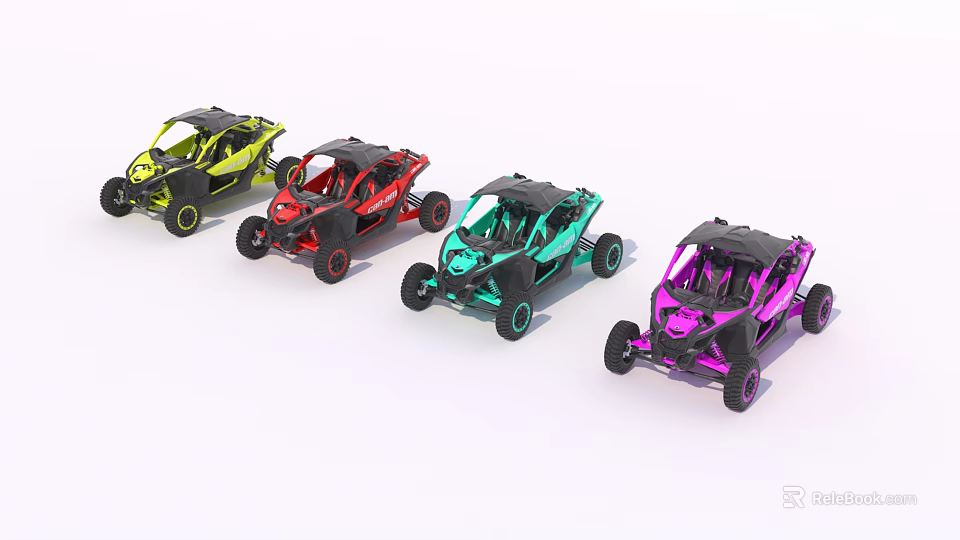 Colored Off Road Vehicles With Yellow Red Teal Purple Sporty Side By Side Design 3d model 