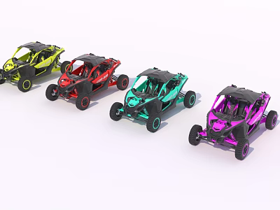 Colored Off Road Vehicles With Yellow Red Teal Purple Sporty Side By Side Design 3d model
