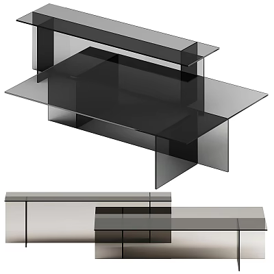 Modern Black Glass Coffee Table With Layered Geometric Structure And Transparent Design Elements 3d model
