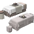 Spa Massage Tables With Beige White Linen Covers Towels And Accompanying Stools