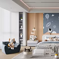 Starry Sky Kids Room Interior Design With Astronaut Hot Air Balloon Bed And Desk