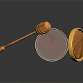 Fresh Honey in Glass Jar with Golden Lid and Wooden Dipper Dripping