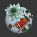 Green Layered Paper Craft Christmas Tree With Decorative Sleigh And Gift Boxes On Snow