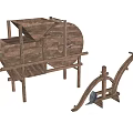 Traditional Wooden Agricultural Equipment With Wheel And Frame Structure For Grain Processing