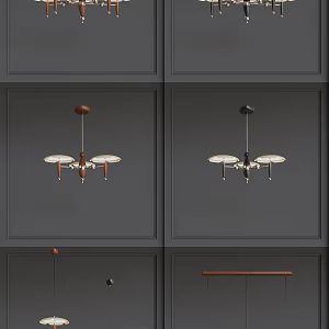 Middle Walnut Silent Film Lamp Combination 3d model