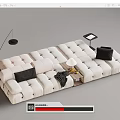 Beige Tufted Sectional Sofa With Black Cushions Floor Lamp And Side Table