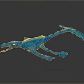 Blue Prehistoric Aquatic Creature Model With Long Beak Open Mouth And Flippers On Dark Background