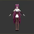Anime Style Female Character With Cat Like Ears White Top And Pink Cape Fantasy Design