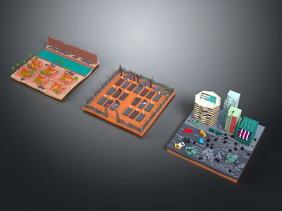 Scenery Model Structures With Green Area Fence Grid Platform And Tall Buildings 3d model
