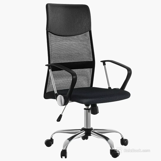 Black Mesh Back Office Chair With Adjustable Armrests Silver Base And Swivel Wheels 3d model