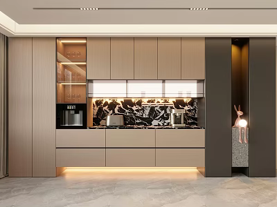 Modern Wine Cabinet Design With Light Colored Cabinets Glass Doors And Marble Countertop 3d model