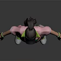 3D Character In Pink Outfit With Black Details And Tech Goggles Standing Pose