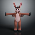 Cartoon Donkey Game Character 3D Model Standing With Arms Outstretched Brown Body Pink Inner Ears