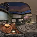 Contemporary Garden Landscape Design With Greenery Water Feature Stone Path And Ambient Lighting
