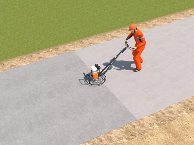Industrial Park Maintenance Worker Pushing Equipment On Gray Pavement Beside Green Grass And Dirt Slope 3d model