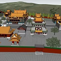 Ancient Chinese Architecture Traditional Design With Yellow Roof Blue Walls Red Doors And Stone Steps