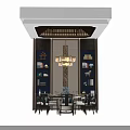 Chinese Style Dining Table Set With Chairs Chandelier And Wooden Bookshelves