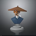 Character Bust Wearing Red Wide Brimmed Hat And Blue Shirt On White Base