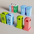 Colorful Recycling Bins In Various Colors With Waste Sorting Symbols And Lids