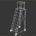 Vintage Wooden Ladder With Wheels Multiple Steps And Top Platform Design