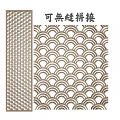 Traditional Room Screen with Circular Grid and Wave Patterns in Brown White Design
