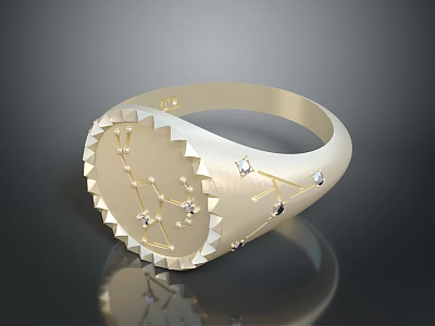 Elegant Gold Ring Featuring Constellation Pattern Small Diamonds And Textured Band 3d model