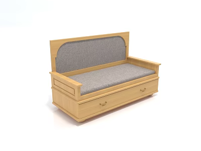 Modern Wooden Frame Two-Seater Sofa With Gray Cushion And Storage Drawers 3d model