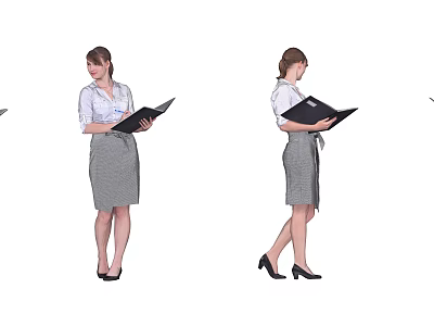 Professional Woman in Business Attire Holding Folder in Standing and Walking Poses 3d model