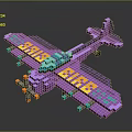 Pixel Art Purple Airplane with Yellow and Blue Details Numbers 9919 and Letters BIRB